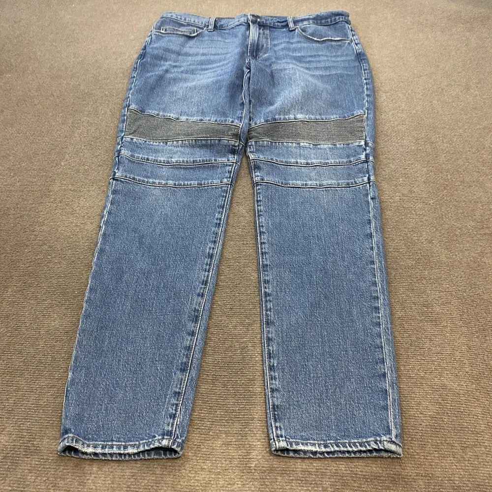 Hudson Ethan Jeans Mens 38 Blue Straight Leg Moto Panel Biker Style Denim‎ Pants